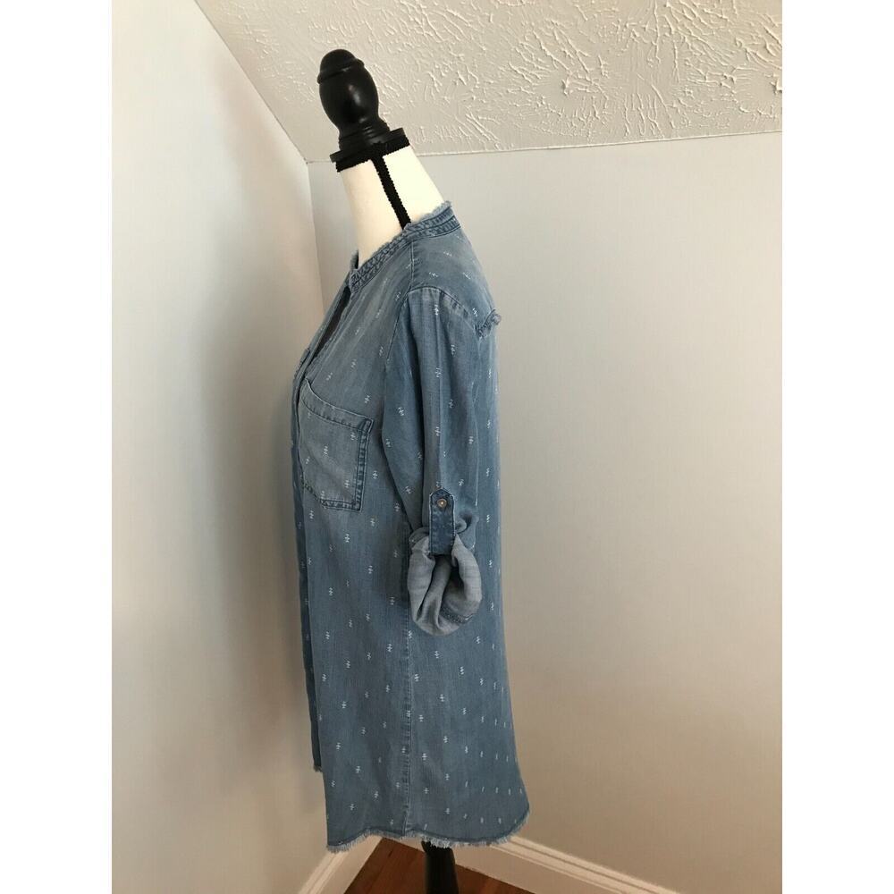 Anthro Cloth & Stone Mary Lou Chambray Shirt Dress Raw Hem Ikat XS - Picture 4 of 11